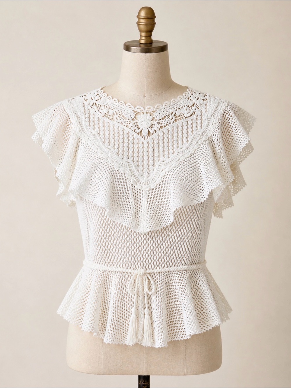 Ranna Gill Anthropologie Lace Crochet Peplum Top Boho Size S